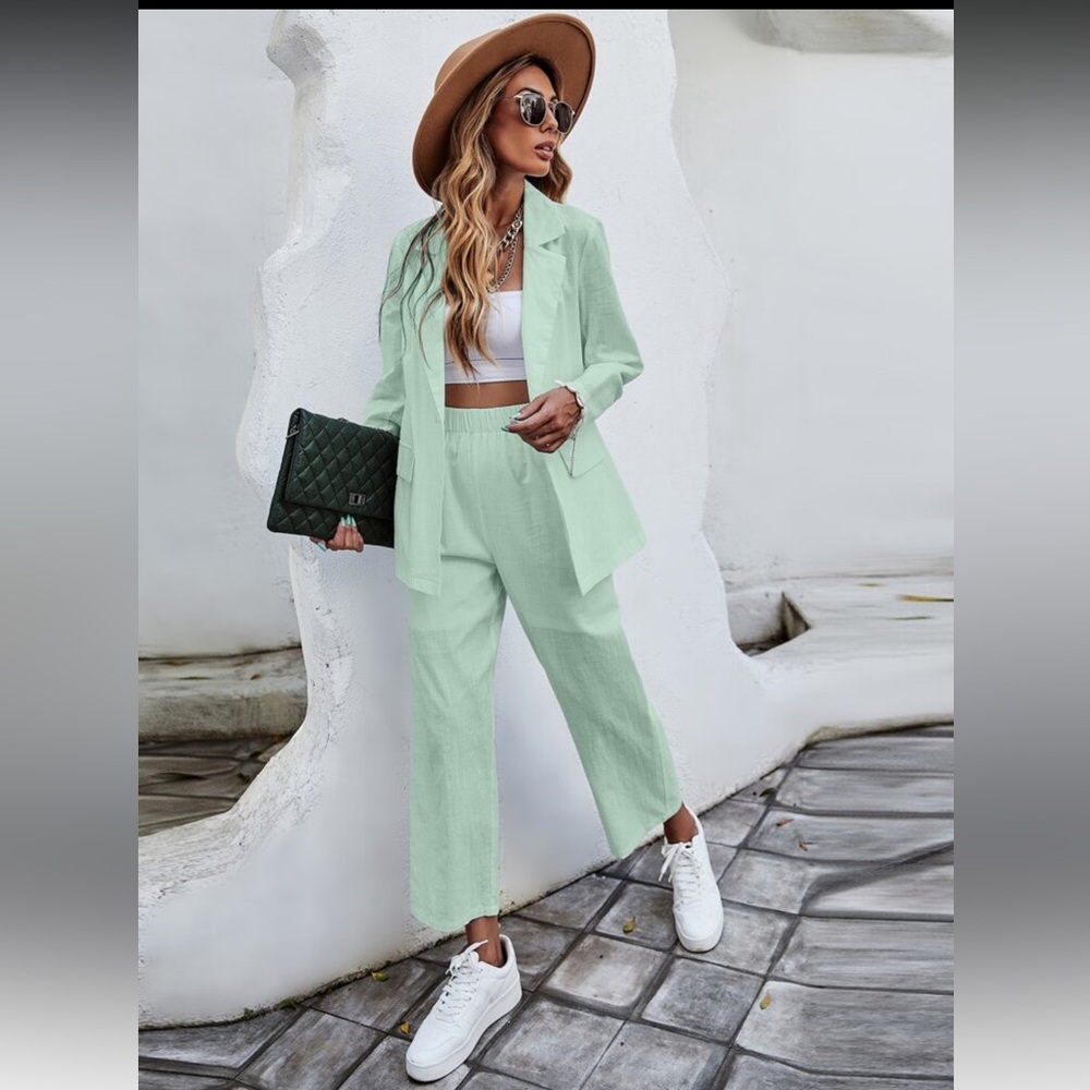 Shein linen like 2 piece summer suit, sz L